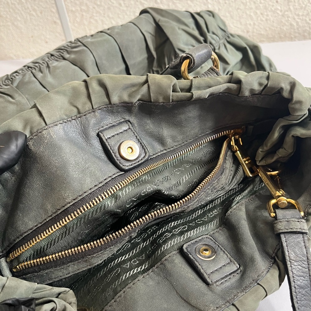 Prada Olive Green Quilted Nylon Tote with Gold Hardware - Picture 4 of 16